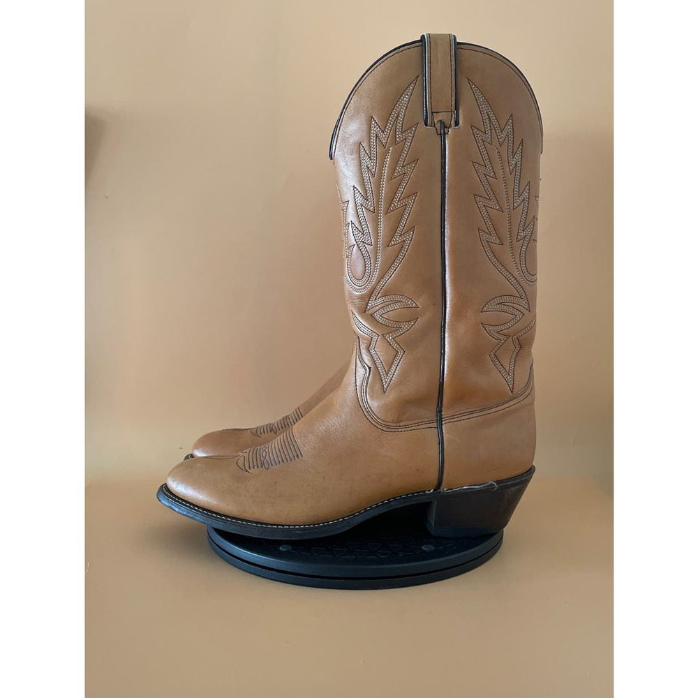 Mens Wrangler Leather Cowboy Boots Size 10 Light Brown